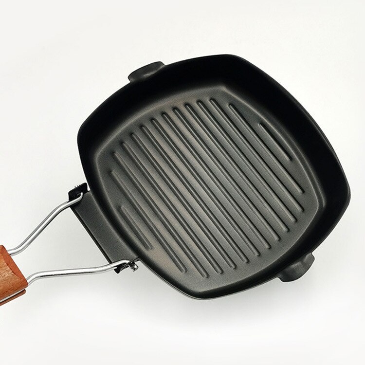 Sartén de carne plegable para desayuno, mango de madera, sartén plana antiadherente, sartén de Cocina de Inducción, cocina de Gas, cacerola Universal