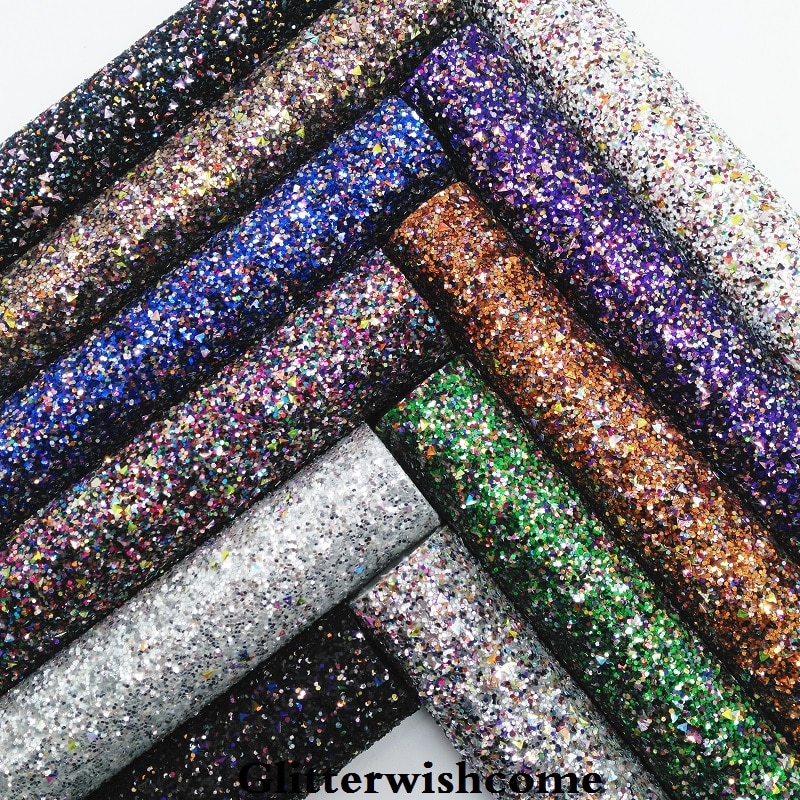 Glitterwishcome 21X29CM A4 Size Synthetisch Leer, Chunky Glitter Leer, faux PU Leer stof Vinyl voor Bows, GM037A