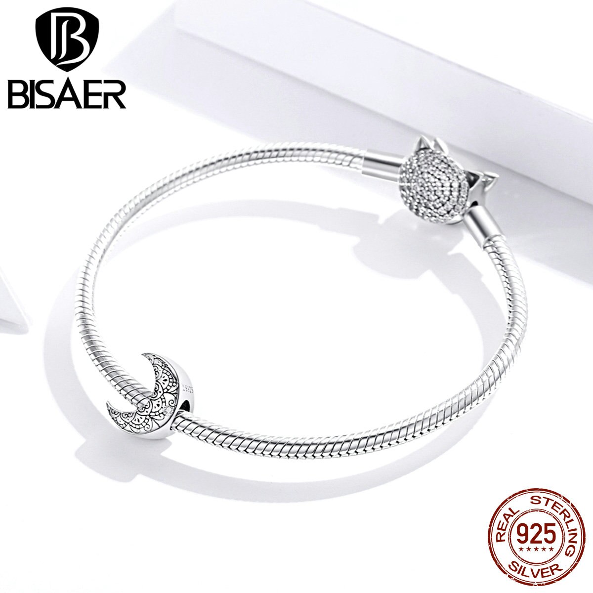 Bisaer marca venda quente 100% 925 prata esterlina videira & lua encantos caber bsr encantos prata 925 pulseiras originais jóias ecc1604