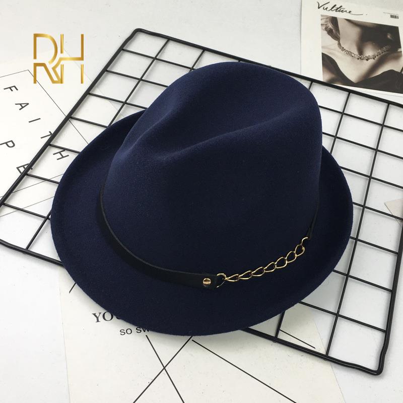 Filcowe czapki zimowe męskie fedora wełna jazzowy kapelusz jesień moda Fascinator klasyczny męskie filcowy kapelusz kobiety cylinder RH: marynarka wojenna