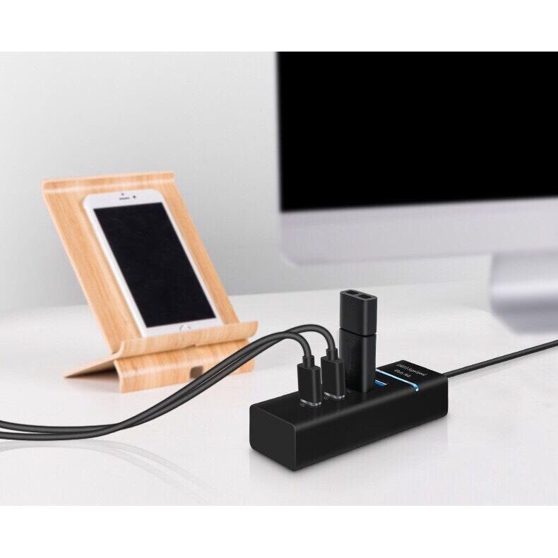 4-Port USB3.0 Hub With LED Light Bar PC/Laptop Docking Station Multi-interface Splitter USB Converter