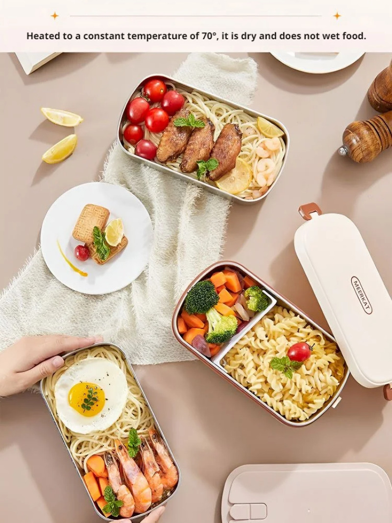 Portable Electric Lunch Boxes Office Thermal Lunch Boxes Water Free Heating Bento Box Stainless Steel Food Warmer