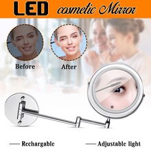 LED Folding Light Extending Double Side Wall Mount Makeup Mirror 10x Magnification Bath Shaving Chrome Bronze Finish For Woman