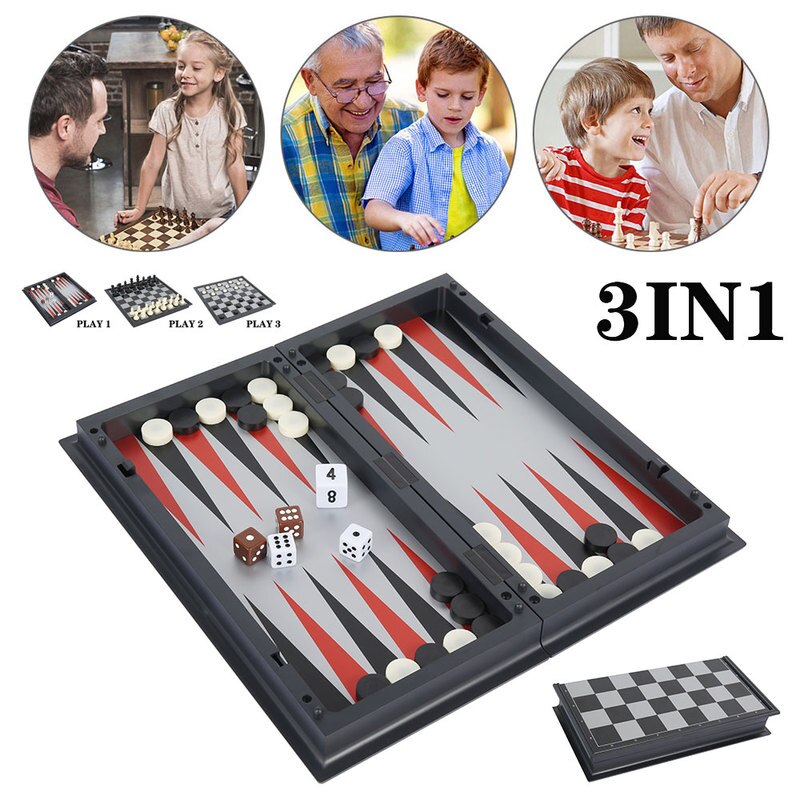 Jeu d'échecs pliants et portables 3 en 1, ensemble d'échecs magnétiques, jeu de dames de Backgammon, jouets pour enfants, amusant