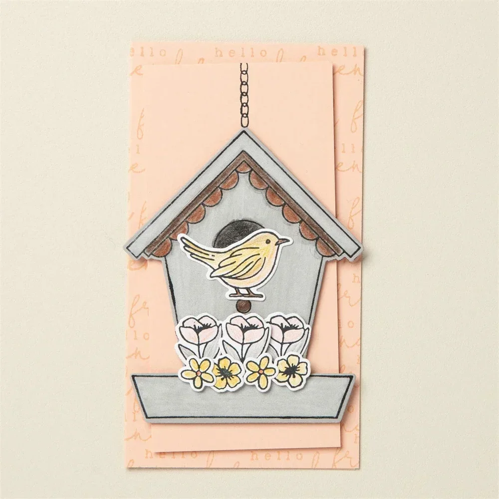 Casita de pájaros campestre, cielo aventuroso inspirador Snapdragons, sellos y troqueles transparentes para manualidades DIY, tarjetas, álbum de fotos, álbum de recortes