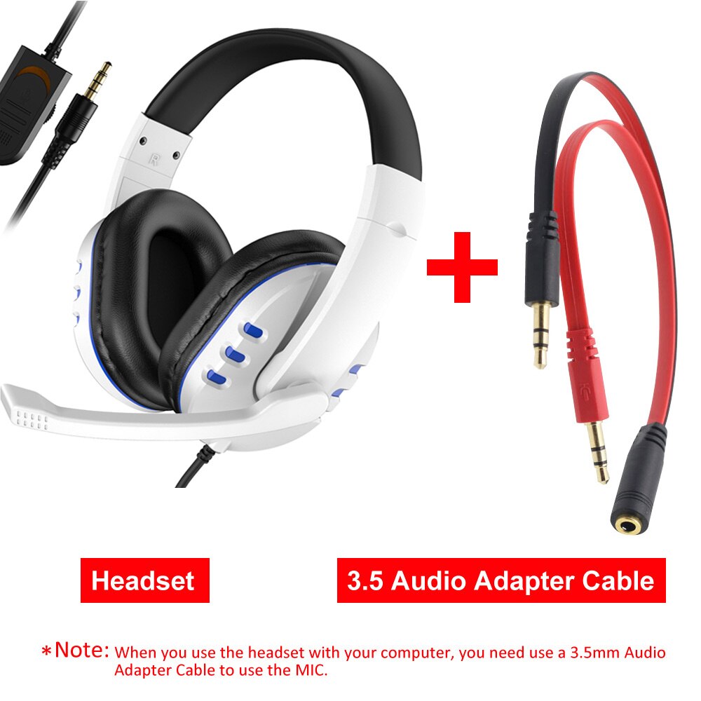 Auriculares estéreo para videojuegos, cascos con cable de 3,5mm para Xbox one, PS4, PC, con micrófono y Control de volumen: White Add A