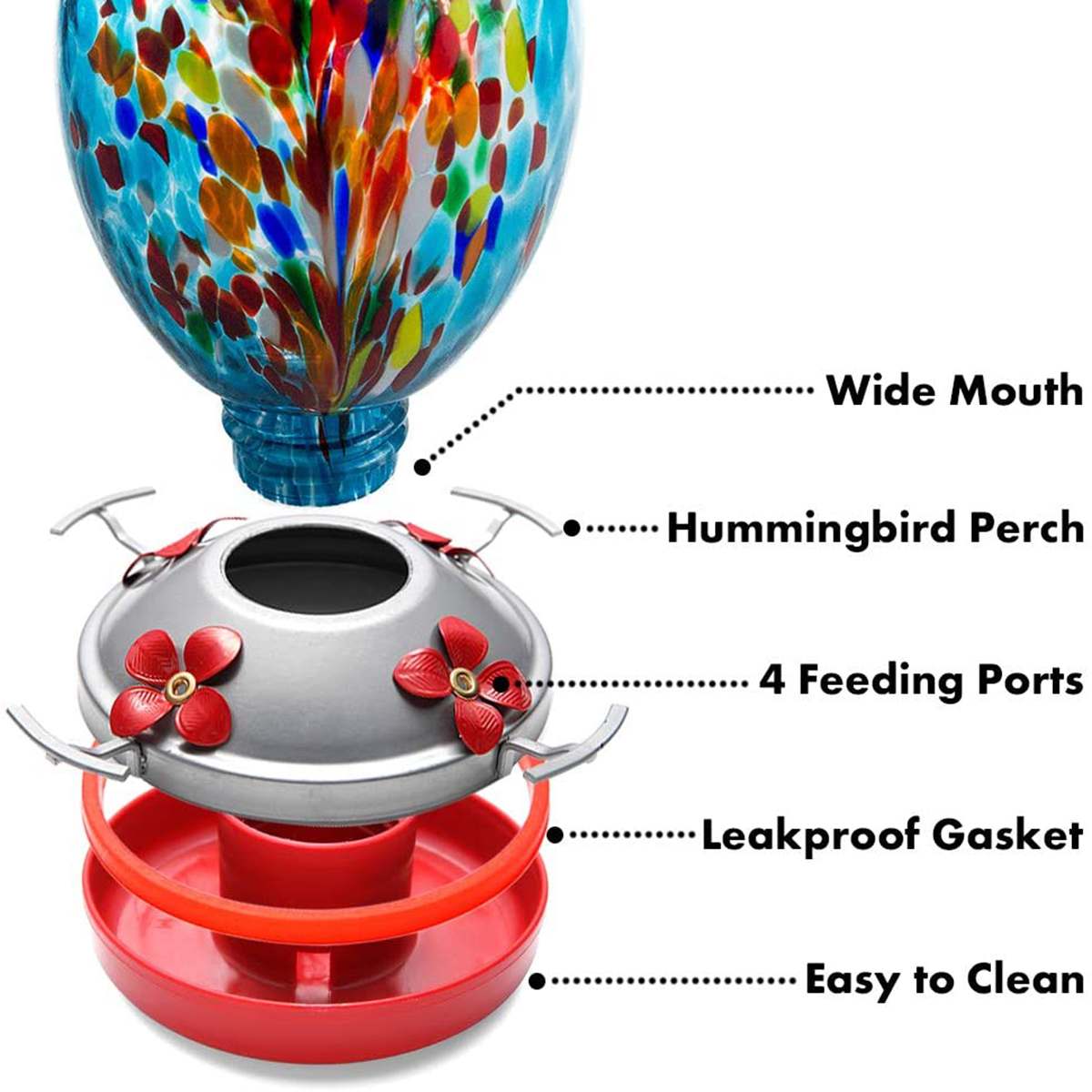 Bird Feeder Hummingbird Feeder Bird Perch For Outdoors Patio Hand Blown Glass Hummingbird Feeder