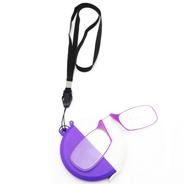 Nonor Mannen Leesbril Hals Opknoping Glazen Mini Neus Clip Op Reader Rimless Portemonnee Vergrootglas Presbyopie Eyewear Met Case: +200 / purple