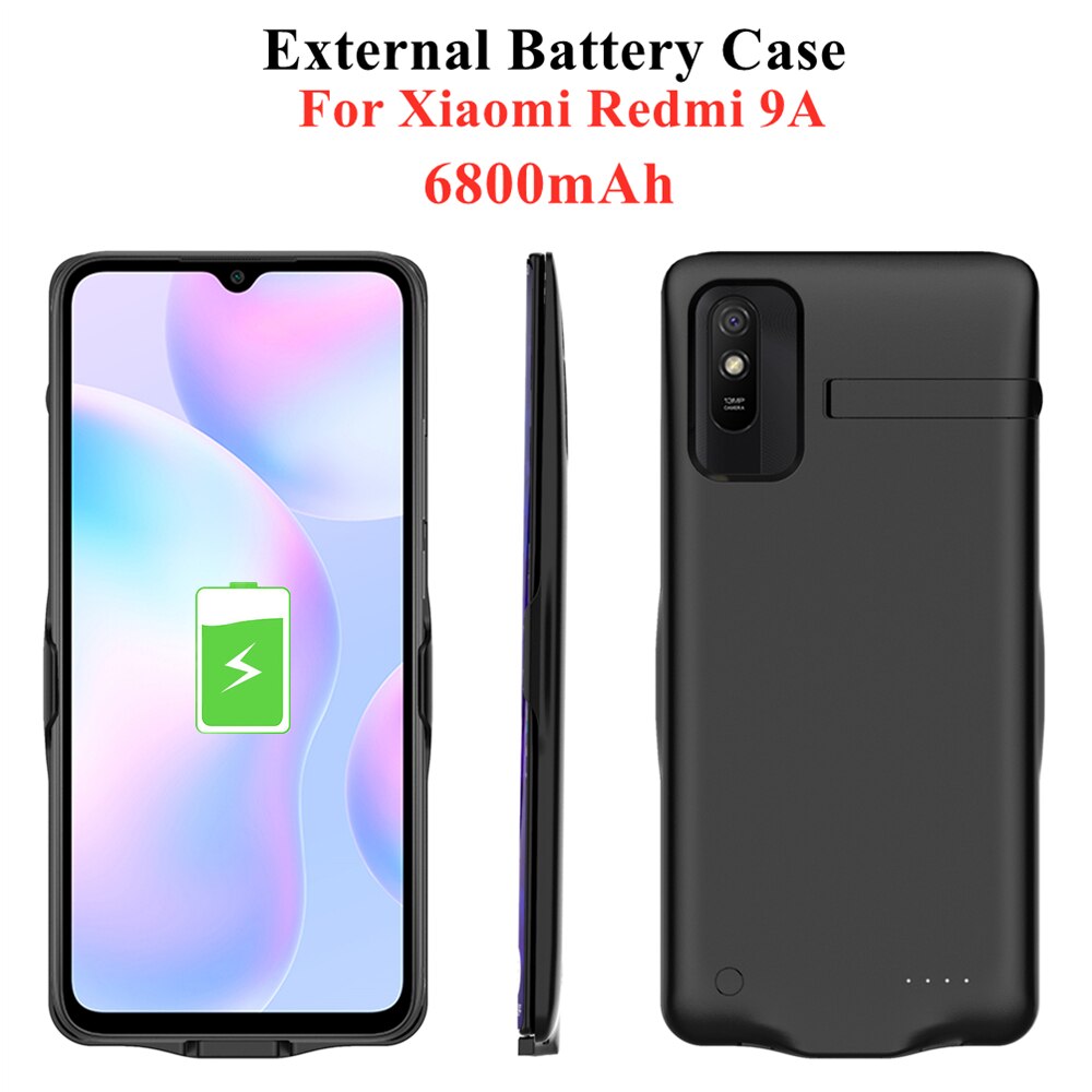 NTSPACE Battery Charger Cases For Xiaomi Redmi 9A Battery Case 6800mAh External Battery Charging Power Bank Cover With Holder