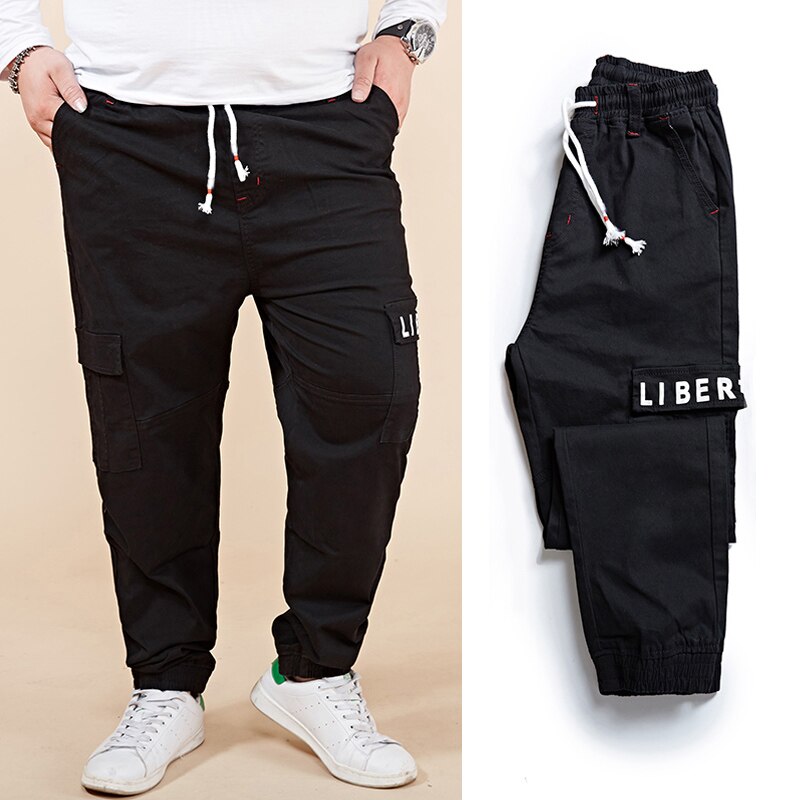 Plus size 6xl 7xl 8xl herr harem cargo byxor bokstavstryck elastisk midja stor ficka balk fot fritidsbyxor manliga byxor