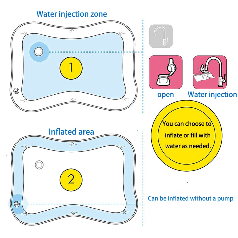 Inflatable Baby Water Mat Tummy Time Kids Cushion Fun Play Baby Gyms Mat Developing Baby Coordination Ability Sensory Experience