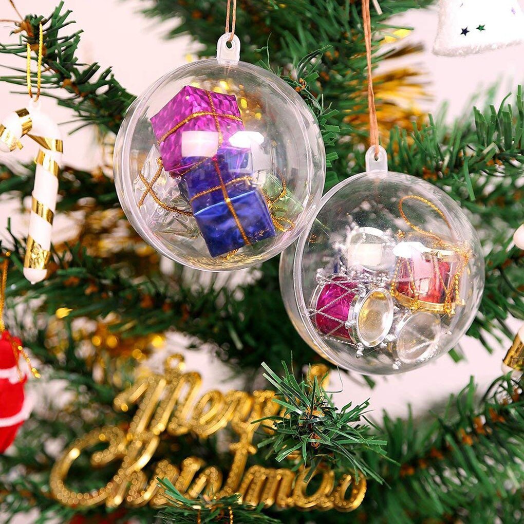 10PCS 4/5/6/8CM Transparent Ball Open Plastic Clear Bauble Ornament Christmas Party Hanging Pendant Package Supplies