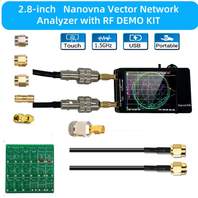 2.8 inch LCD Display NanoVNA VNA HF VHF UHF UV Vector Network Analyzer Antenna Analyzer + Battery: Dark Gray