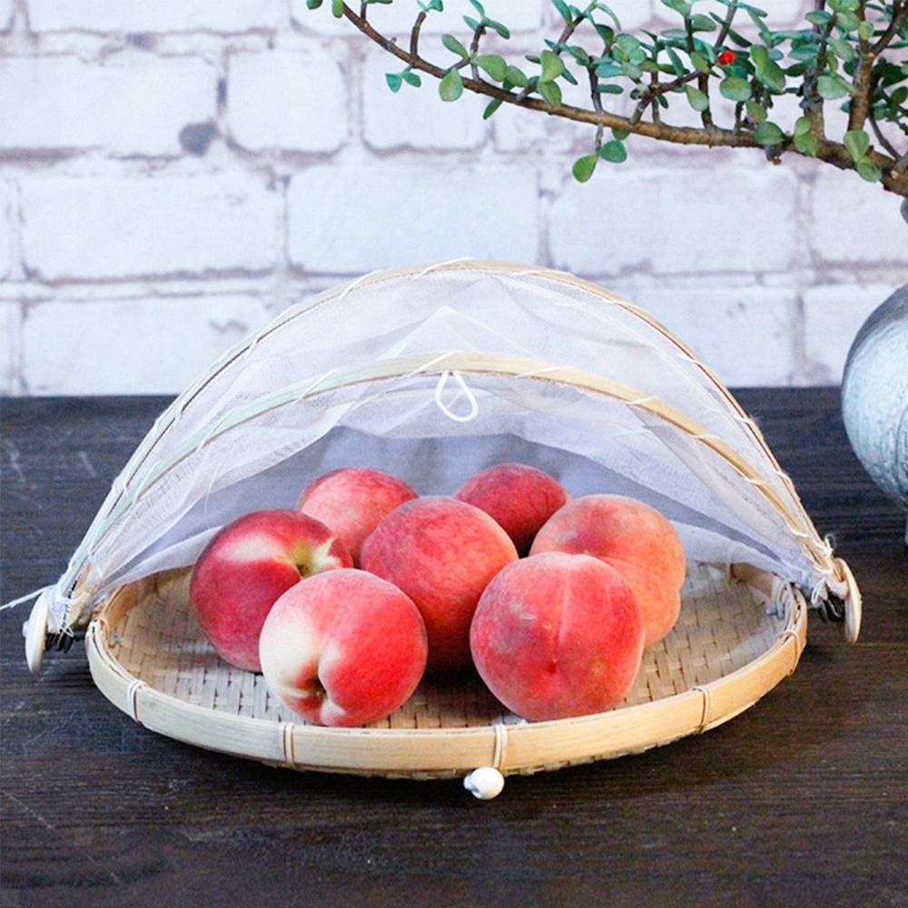 Bamboo Woven Basket Anti-Mosquito Net Fruit Vegetable Laundry Baskets Dustpan Tent Basket Tray Outdoor Picnic Mesh Net Cover