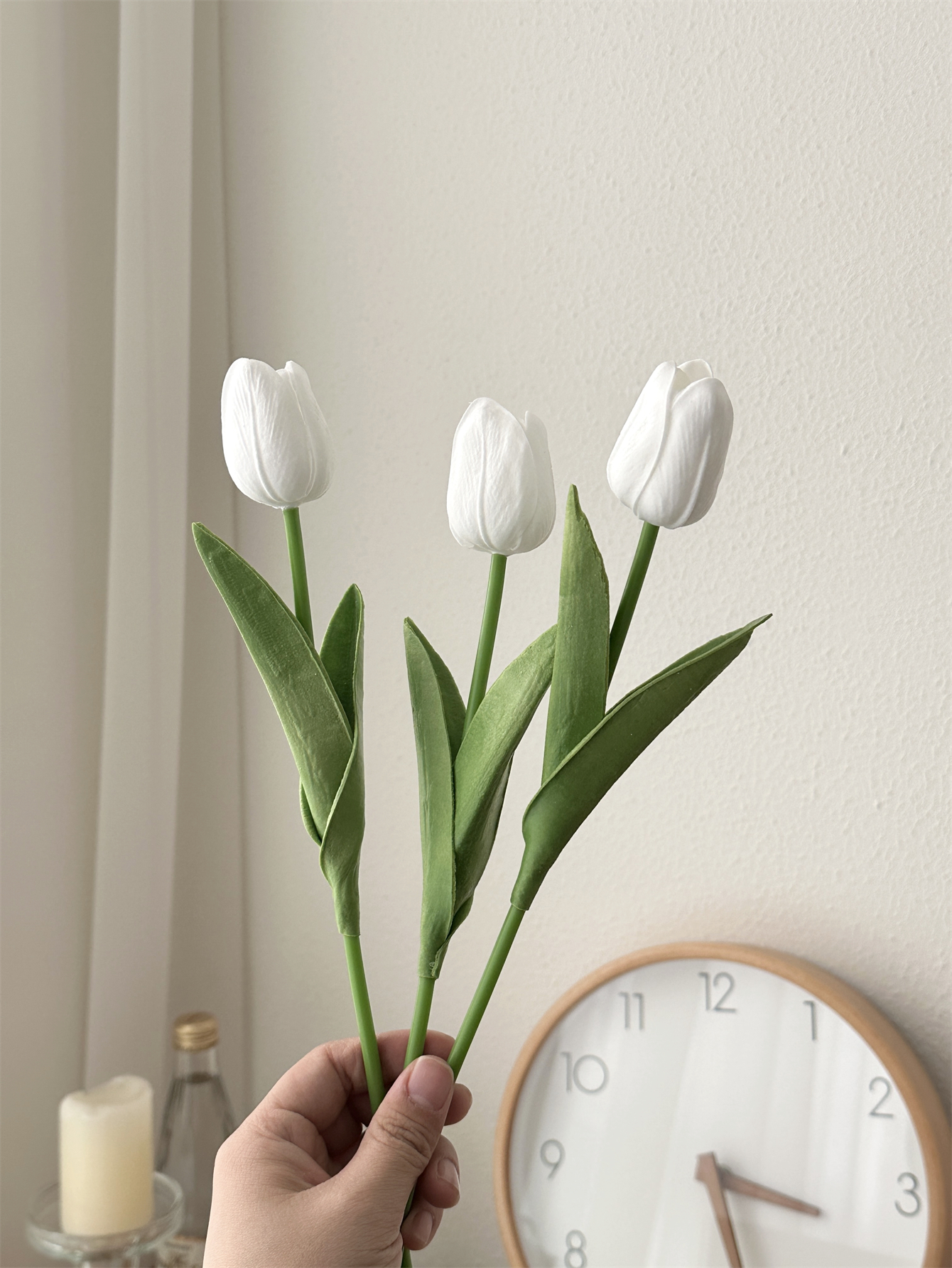 Tulip imitation flower home decoration decoration floral art bedroom decoration immortal bouquet: WHITE