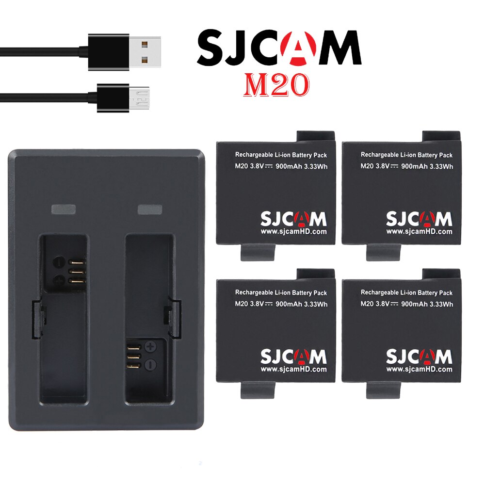 Sjcam M20 Batterij Dual Usb Charger + 4x Batterijen Voor Sjcam M20 4K Wifi Action Video Camera 'S Accessoires