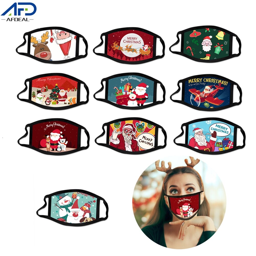 10 pièces/ensemble masque de noël mignon noël bonhomme de neige impression masque doux respirant réutilisable lavable visage couverture de noël décor: Default Title