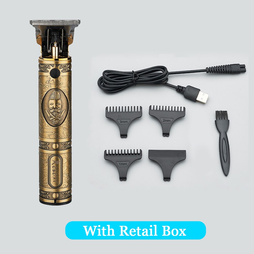 Close-cutting Digital Hairdresser Electric Hair Clipper Barber Men Hair Trimmer Rechargeable 0mm T- Blade Machine: beard with box