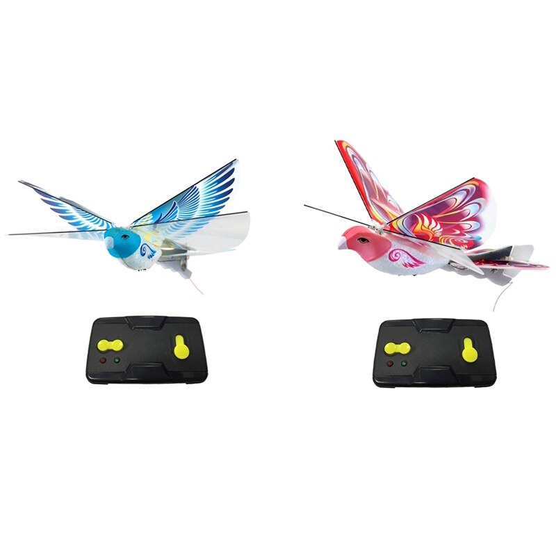 2Pcs Remote-Controlled Bird Simulation Flapping-Wing Flight Induction Bird Electric Eagle Remote Control - Blue & Pink