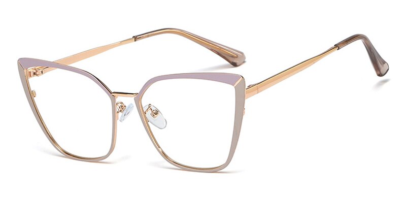 Peekaboo metal brillestel til kvinder katteøje tilbehør klar linse guld pink kvindelig brille stel recept: Lilla med klar