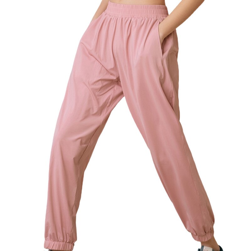 Pantalones deportivos para mujer, Pantalón elástico de cintura media, Color sólido, holgado hasta el tobillo, con bolsillos, 5 colores