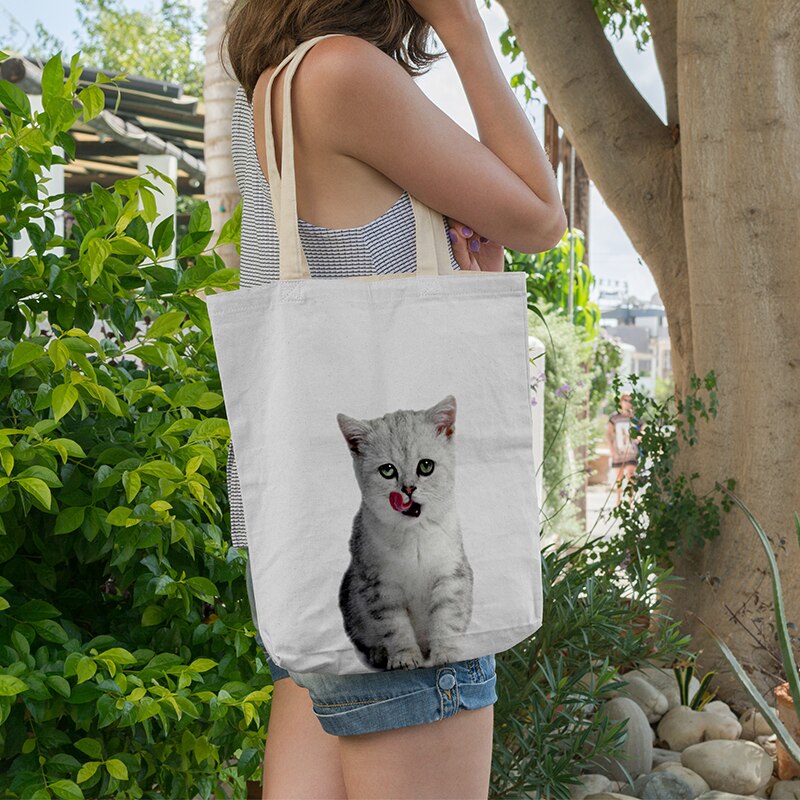 Eenvoudige canvas tas, grappige schattige kat, handtas, boodschappentas voor vrouwen, koreaanse harajuku, grote capaciteit schoudertas, eco-tas