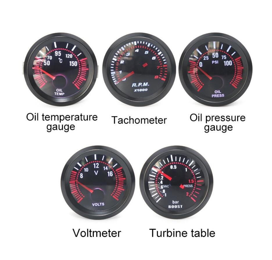 Himiss 2 "52Mm Smoke Lens Turbodrukmeter Bar/Water Temp/Olie Temp/Olie Druk/voltmeter/Toerenteller Auto Gauge