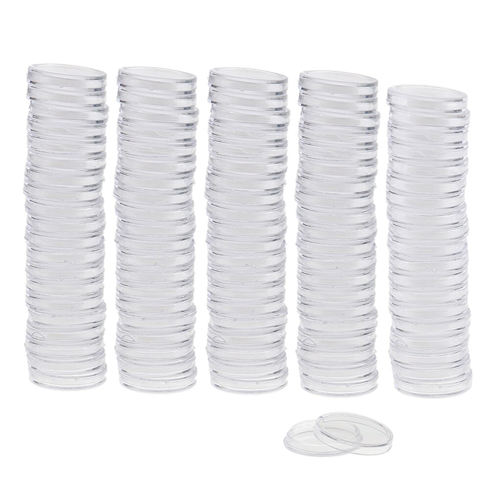 200pcs 22mm Clear Round Plastic Coin Capsule Container Storage Holder Case