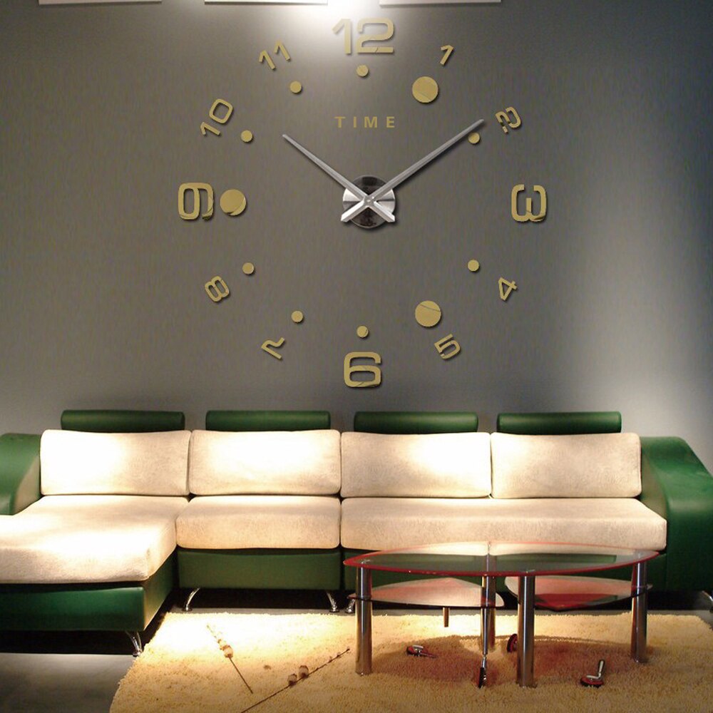 3D DIY Large Wall Clock Arabic Numeral Acrylic Mirror Wall Sticker Mute Oversize Digital Clock Hanging Clocks Time Letter: Gold