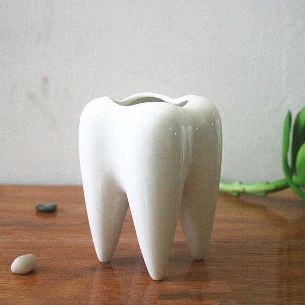 White Ceramic Fleshy Small Flowerpot Tooth Shape Table Plant Pot Home Decoration Tooth-Shaped Desktop Ceramic Flower Pot