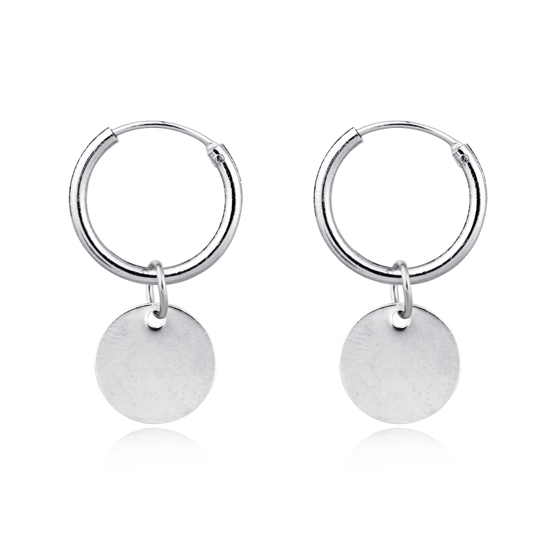 1 paar Eenvoudige Kleine Wafer Hanger Oorringen Voor Vrouwen Helder Zilver Kleur Ronde Cirkel Earring Sieraden E801-3