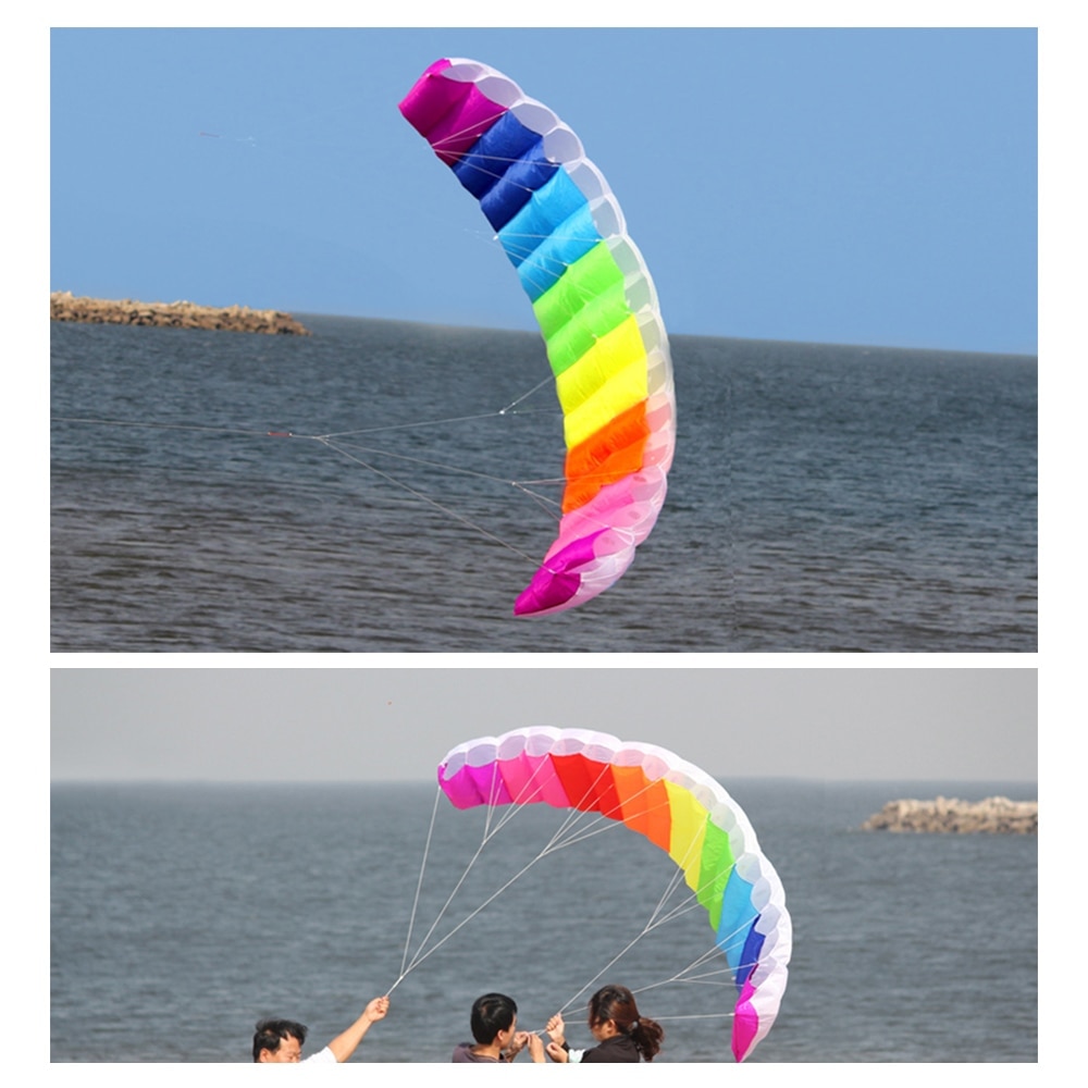 Dubbele Lijn Kite Regenboog Stunt Kite Zachte Frameloze Kite Opblaasbare Parafoil Kite Met Handvat En Vliegende Lijn Voor Outdoor Sport