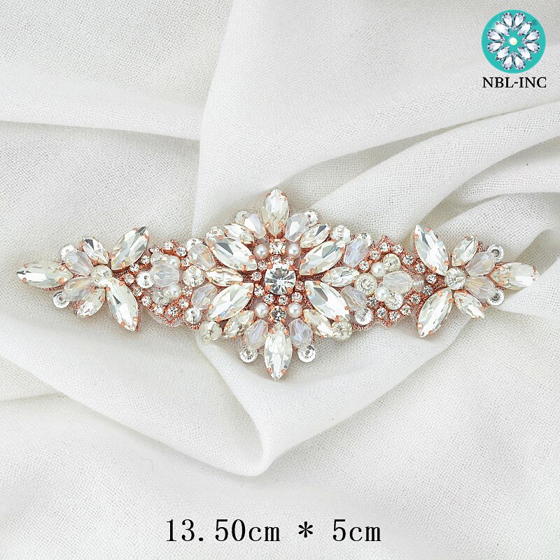 Cinturón de novia plateado y oro rosa, apliques de boda con cristales cosidos, para vestido de boda, WDD0924, 1 ud.: WDD0924 ROSE GOLD