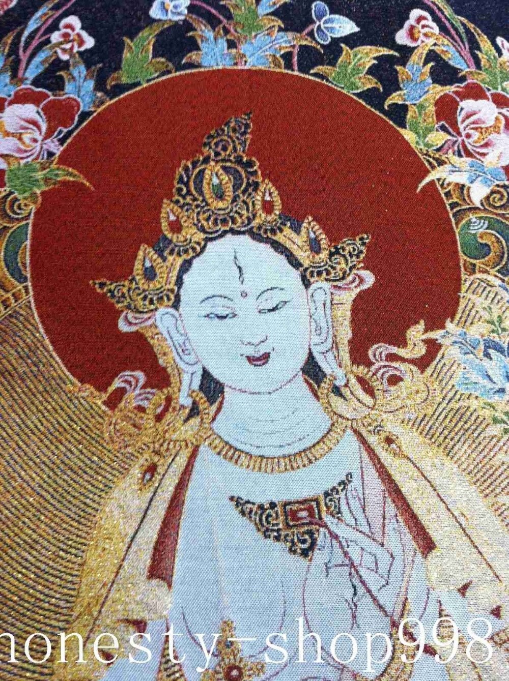 Tibet silke broderi kunst buddhisme tangka grøn tara buddha thangka statue