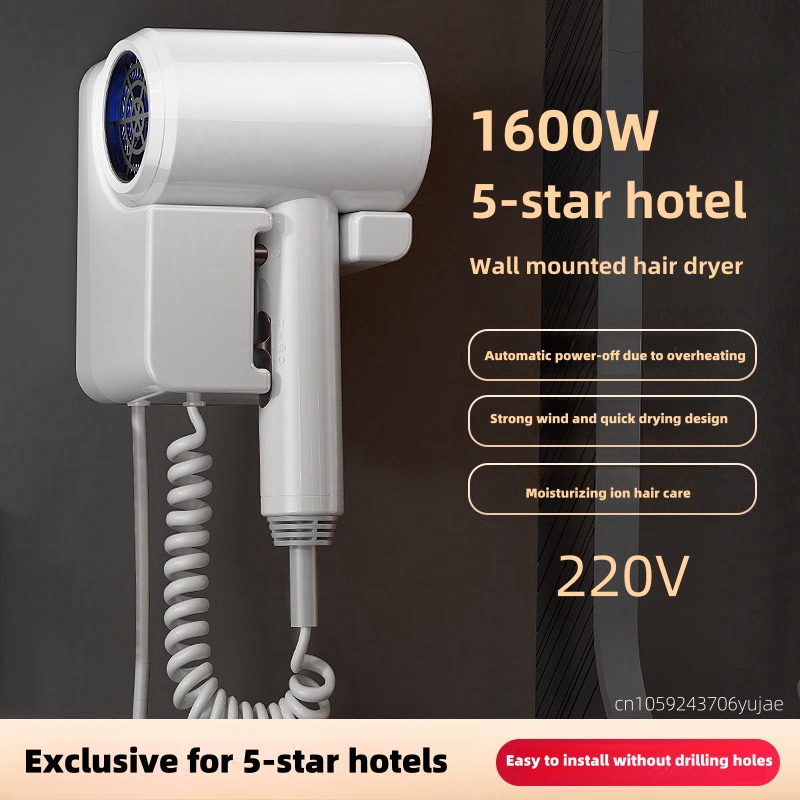 aan de muur gemonteerde niet-geperforeerde haardroger voor hotels/gastgezinnen, huishoudelijke badkamers, badkamers en krachtige haardrogers: WHITE / Au