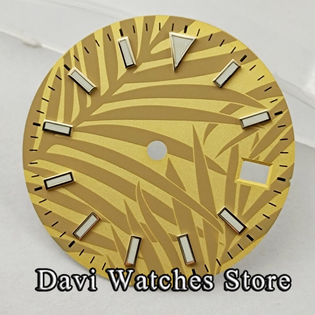 29Mm Steriele Wijzerplaat Groen/Geel/Zilver Blad Wijzerplaat Blauw Lichtgevende Fit NH35 NH36 Beweging Horloge gezicht: A1