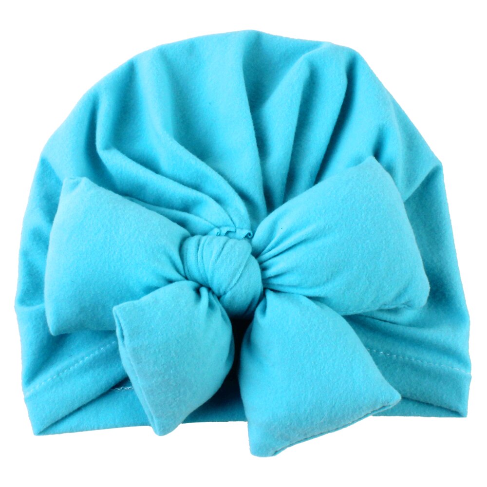 Babytillbehör söta nyfödda flickor barn turban mjuk siden rosett mössa linda huvudbonad pannband: Blå