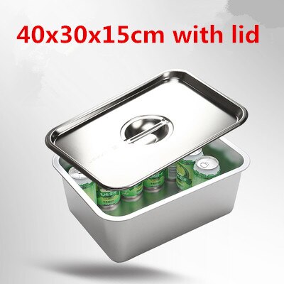 304 stainless steel buffet plate vegetable plate fruit plate barbecue plate Food plate Flat Bottom rectangle Basin Have Lid: 40x30x15cm tray lid