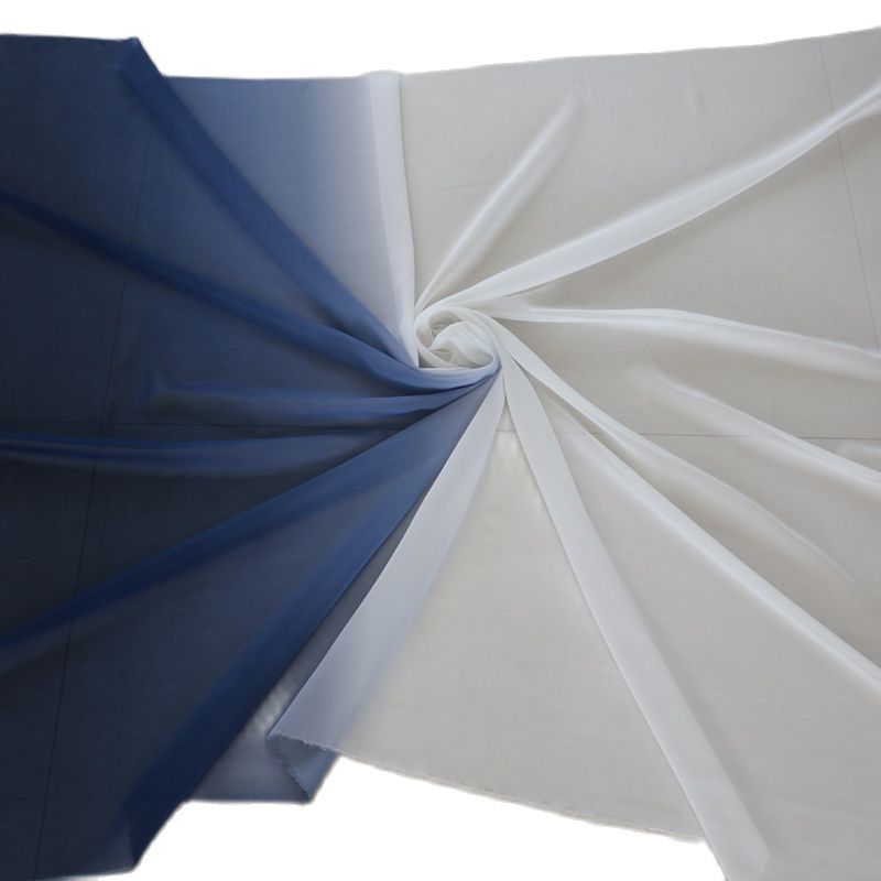 100cm * 148cm bleu marine-blanc 2 tons dégradé progressif en mousseline de soie tissu transparent couleur ombragée robe de danse matériel