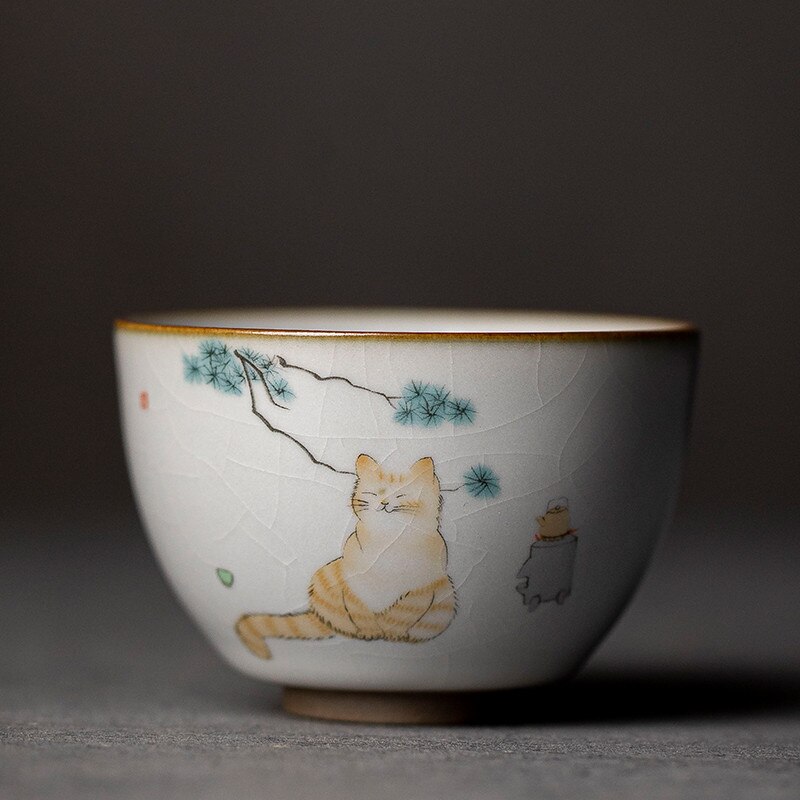 Grote Ru Kiln Theekopje Reizen Persoonlijke Meditatie Cup Handgemaakte Keramische Thee Kom Pu&#39;er Master Cup Huishouden Thee Set Accessoires: C1 - 7X4.8CM 100ML