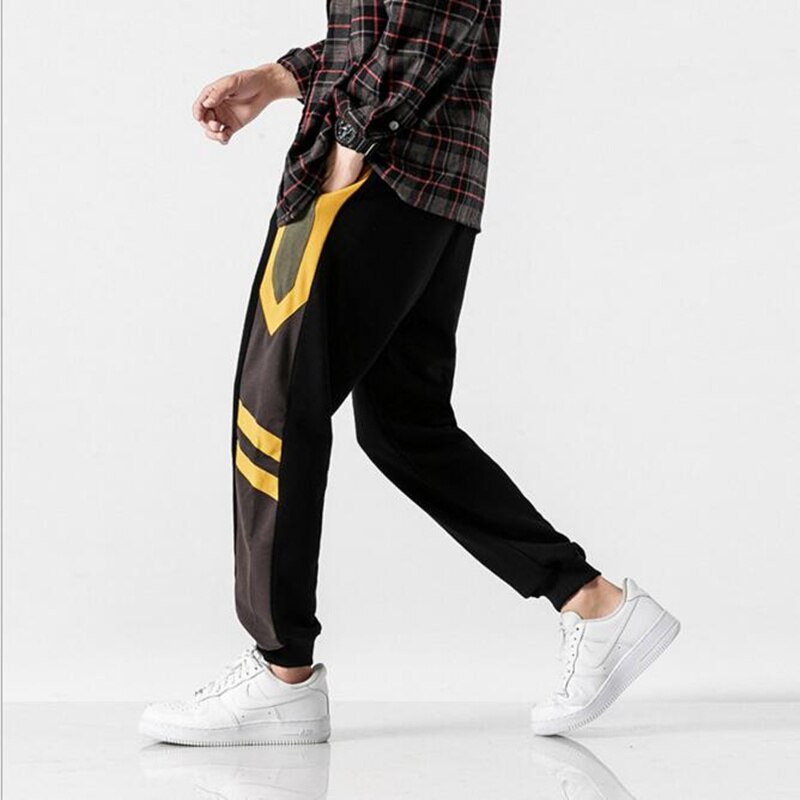 Hip Hop Streetwear Men's Patchwork Pants Men Casual Cargo Pant Trousers High Street Elastic Waist Harem Pant Men