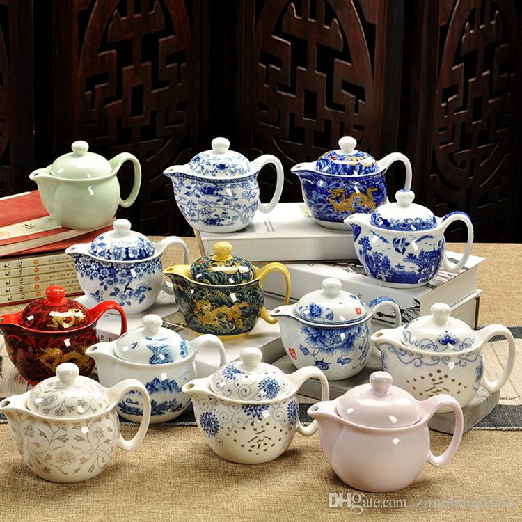 Chinese Kung Fu Porcelain Teapot with Infuser Handmade Dragon Flower Puer Tea Pot 350ml Ceramic Samovar Kungfu Teaware