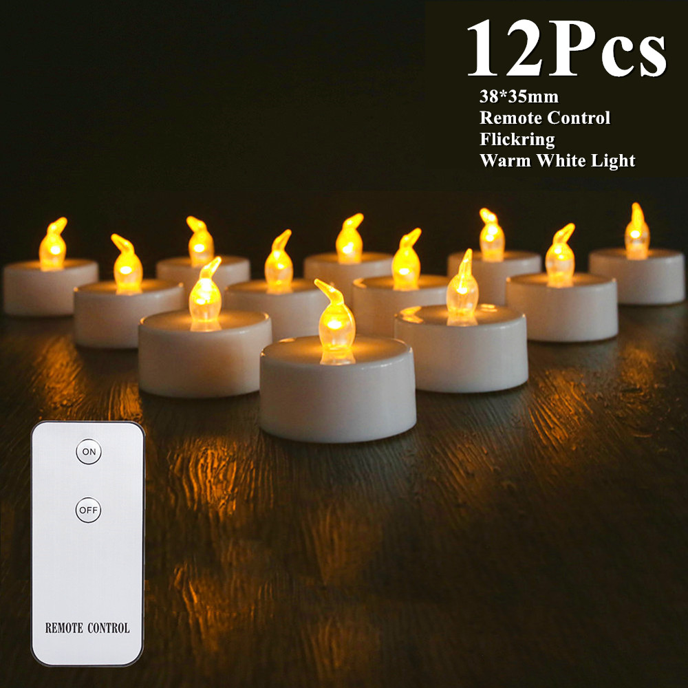 12/24 Stück flammenlose LED-Kerze mit/ohne Fernbedienung, Beleuchtung, flackernde Flamme, Teelicht für Halloween, Weihnachten, Heimdekoration: Kaltes Weiß