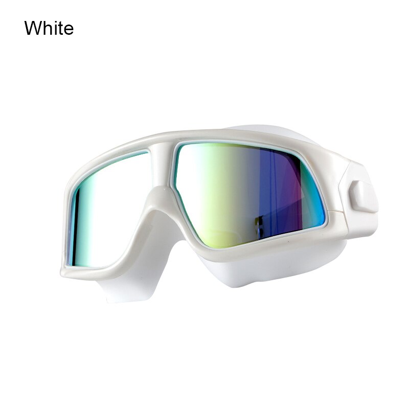 Adult Swimming Goggles Anti Fog HD Diving Goggles Silicone Large Frame Water Glasses for Women Men FOU99: white