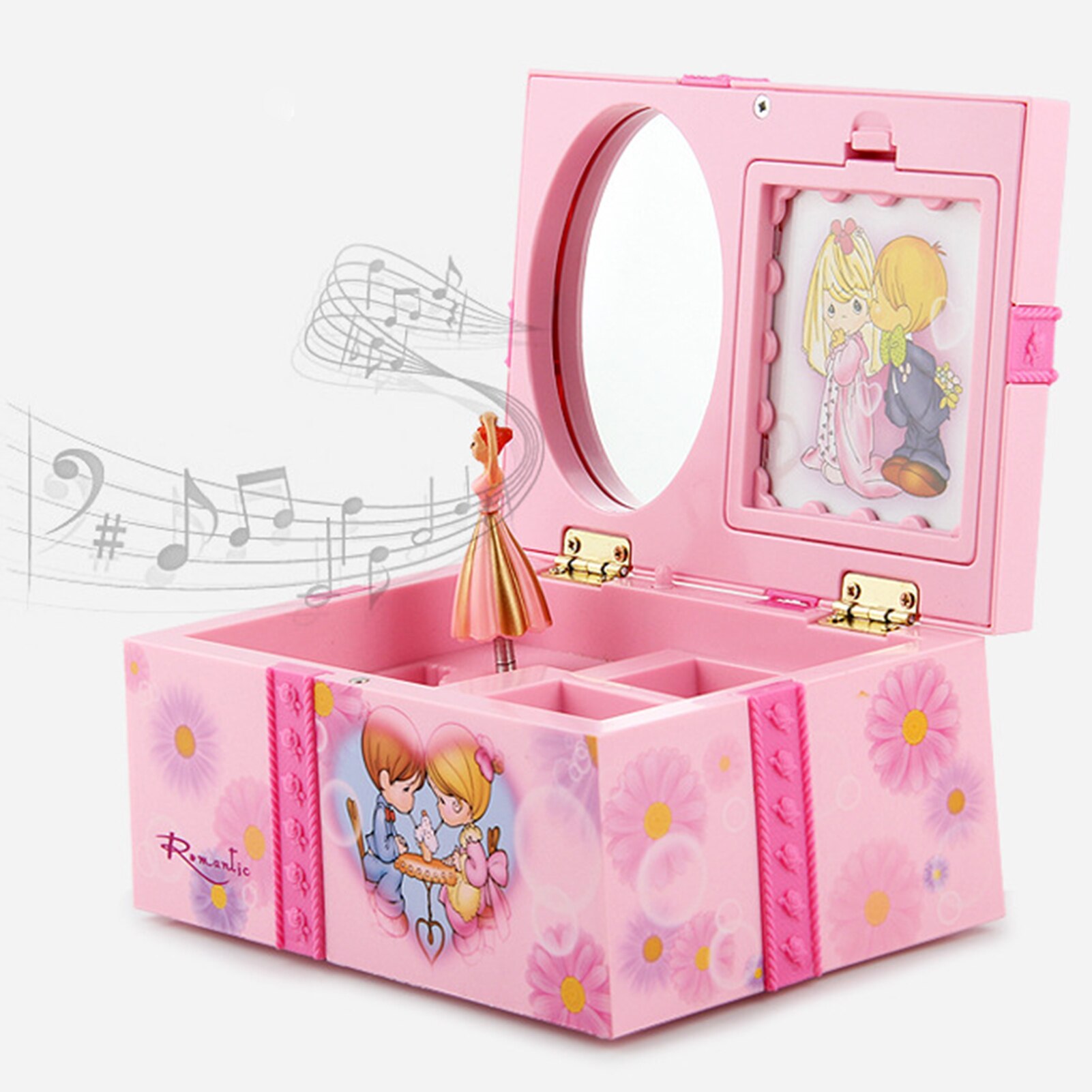 Dansen Meisje Muziekdoos Ornament Sieraden Organizer Met Make-Up Spiegel