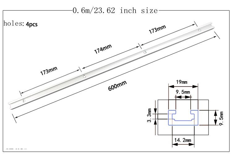 Riel de aluminio t-track t-slot, Riel de 300mm/400mm/500mm/600mm/800mm, ranura de fijación de tornillo T para Sierra de mesa herramienta de carpintería: 600mm