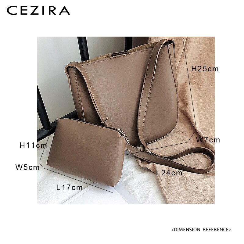 Cezira Vrouwen Grote Pu Vegan Lederen Crossbody Tas Toevallige Zip Liner Bag Hobo Schouder Handtas Set Vrouwelijke Dagelijkse Effen Kleur emmer