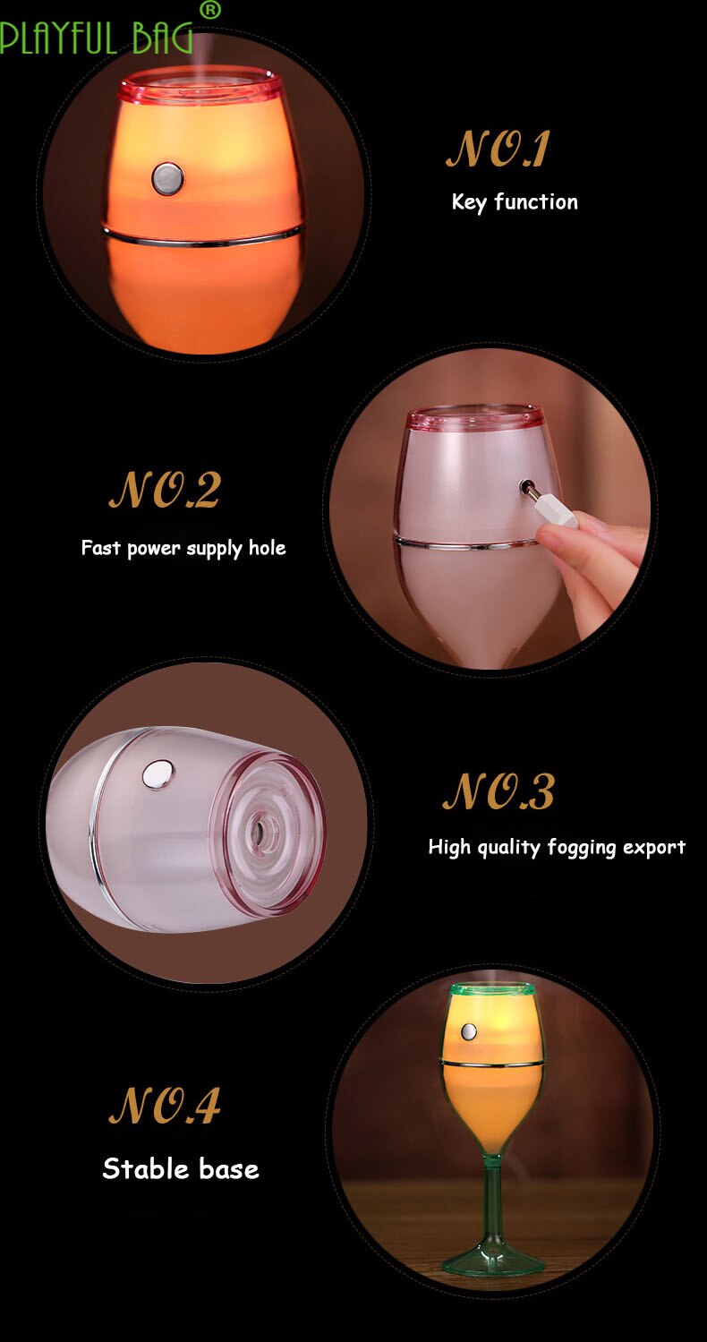 Kleurrijke Nachtlampje Usb Rode Wijn Cup Model Aromatherapie Luchtbevochtiger Auto Luchtreiniger Bar Indoor Accessoire Speelgoed Voor Kinderen Z74