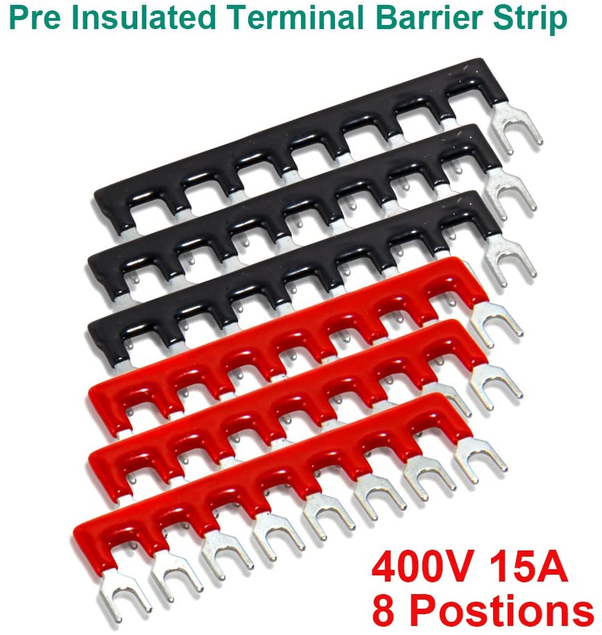 (6 Sets) 8 Positions Dual Row 600V 15A Screw Terminal Strip Blocks with Cover + 400V 15A 8 Positions Pre-Insulated Terminals