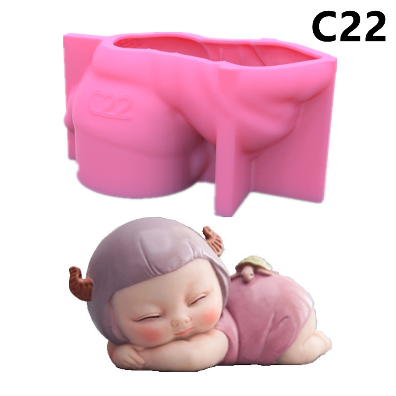 Sweet Girls Clay Flowerpot Silicone Mold Art Sculpture Flower Pot Concrete Cement Resin Molds Pen Storage Box Making Mould: C22